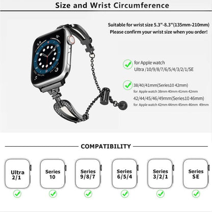 For Apple Watch 46mm / 49mm / 45mm / 44mm U-Shaped Diamond Bracelet Zinc Alloy Watch Band(Black) by bashfashion