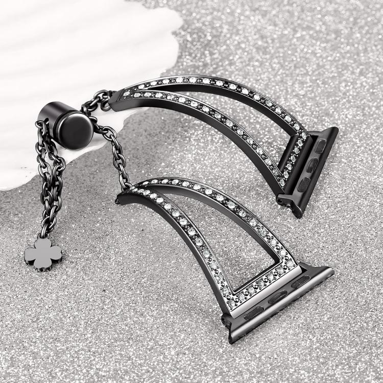 For Apple Watch 46mm / 49mm / 45mm / 44mm V-Shaped Diamond Zinc Alloy Watch Band(Black) by bashfashion