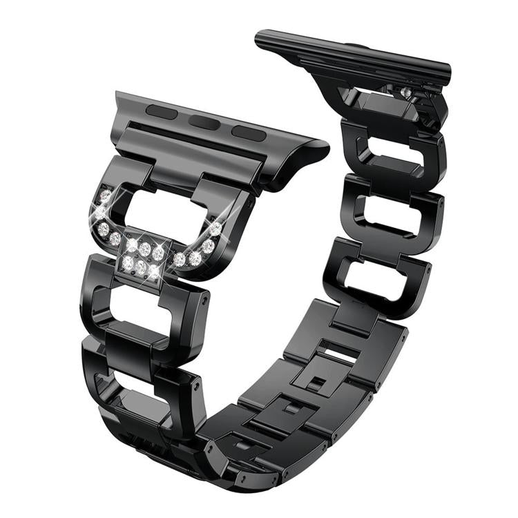 For Apple Watch 46mm / 49mm / 45mm / 44mm Square Diamond Zinc Alloy Watch Band(Black) by bashfashion
