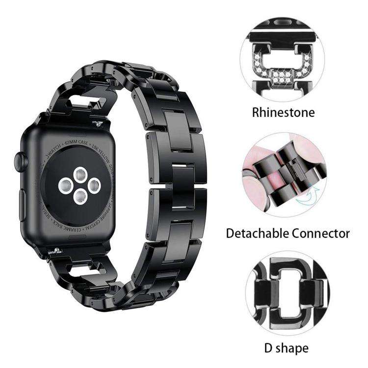 For Apple Watch 46mm / 49mm / 45mm / 44mm Square Diamond Zinc Alloy Watch Band(Black) by bashfashion