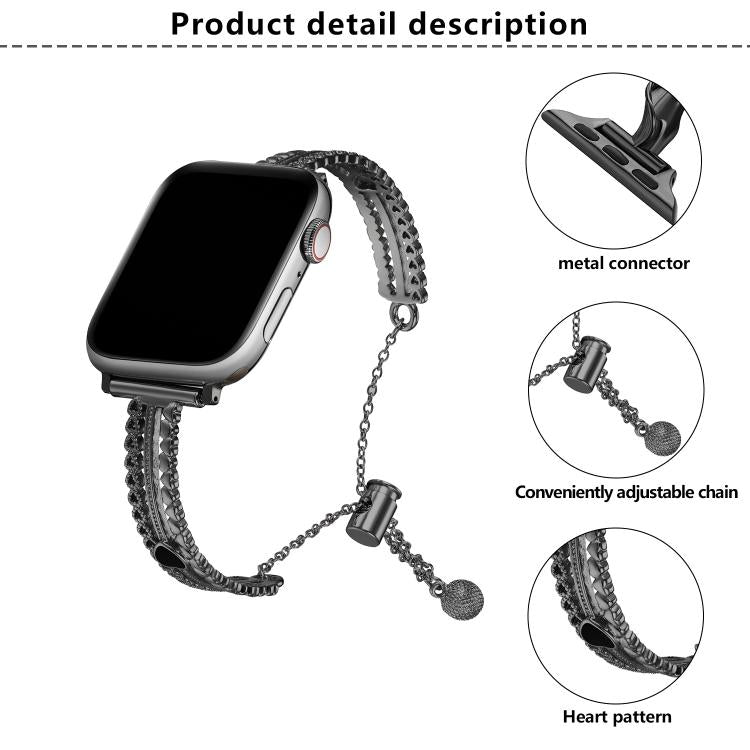 For Apple Watch 46mm / 49mm / 45mm / 44mm White Stone Love Bracelet Zinc Alloy Watch Band(Black) by bashfashion
