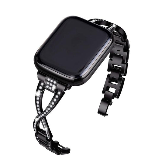 For Apple Watch 46mm / 49mm / 45mm / 44mm Crossed Diamond Zinc Alloy Watch Band(Black) by bashfashion