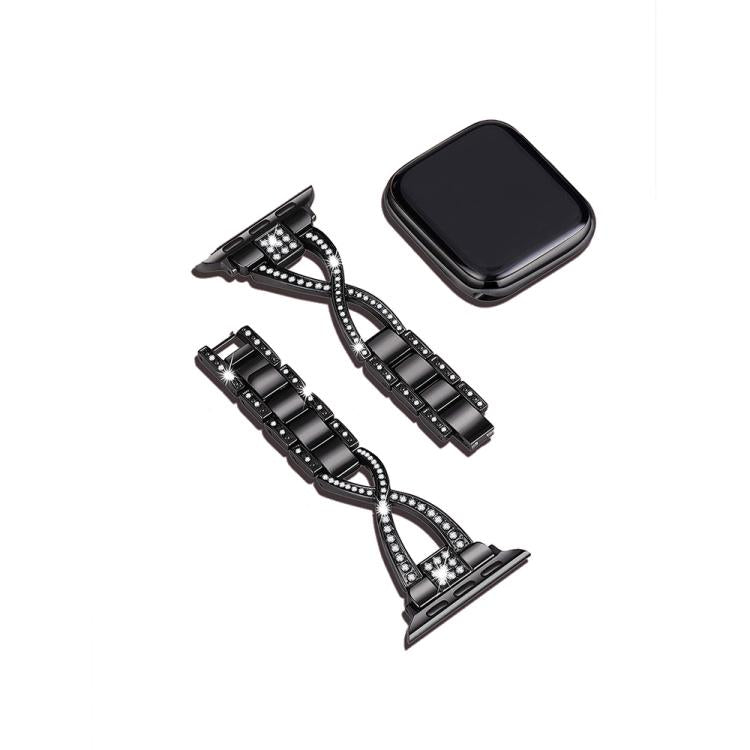 For Apple Watch 46mm / 49mm / 45mm / 44mm Crossed Diamond Zinc Alloy Watch Band(Black) by bashfashion