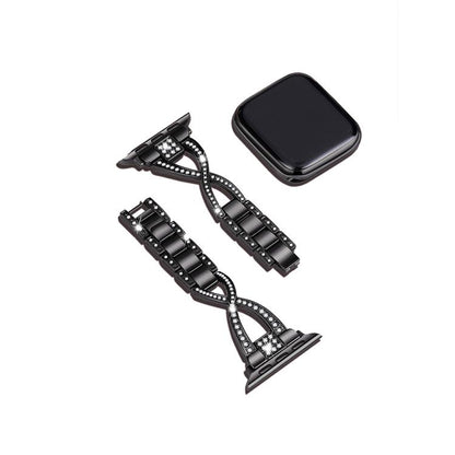 For Apple Watch 46mm / 49mm / 45mm / 44mm Crossed Diamond Zinc Alloy Watch Band(Black) by bashfashion