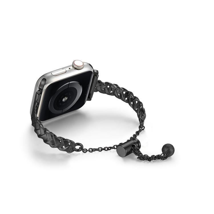 For Apple Watch 46mm / 49mm / 45mm / 44mm Braid Metal Glossy Zinc Alloy Watch Band(Black) by bashfashion