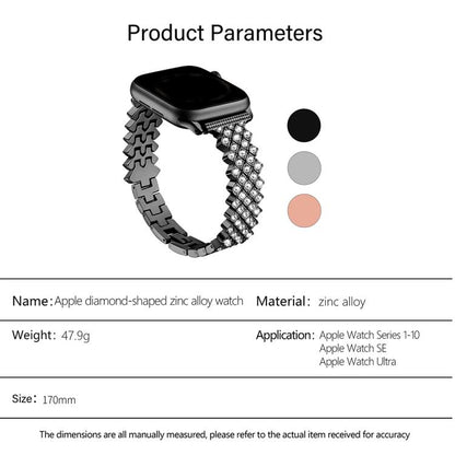 For Apple Watch 46mm / 49mm / 45mm / 44mm Rhombic Diamond Zinc Alloy Watch Band(Black) by bashfashion