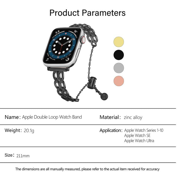 For Apple Watch 46mm / 49mm / 45mm / 44mm Double Ring Chain Zinc Alloy Watch Band(Black) by bashfashion