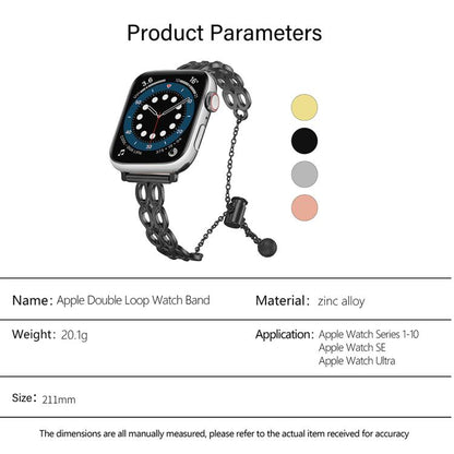 For Apple Watch 46mm / 49mm / 45mm / 44mm Double Ring Chain Zinc Alloy Watch Band(Black) by bashfashion