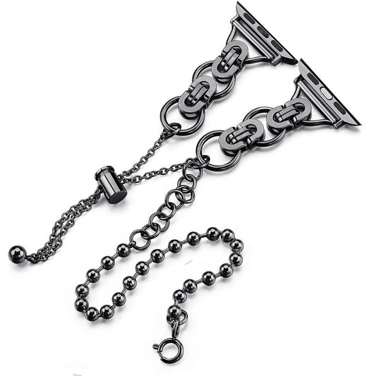 For Apple Watch 46mm / 49mm / 45mm / 44mm Double Circle Beaded Chain Zinc Alloy Watch Band(Black) by bashfashion