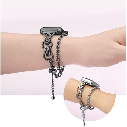 For Apple Watch 46mm / 49mm / 45mm / 44mm Double Circle Beaded Chain Zinc Alloy Watch Band(Black) by bashfashion
