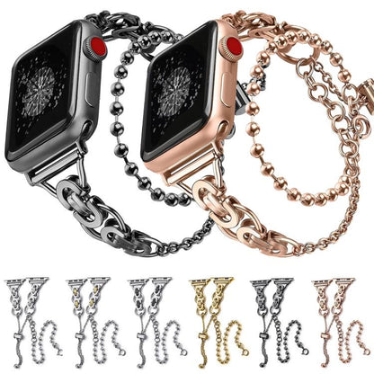 For Apple Watch 46mm / 49mm / 45mm / 44mm Double Circle Beaded Chain Zinc Alloy Watch Band(Black) by bashfashion