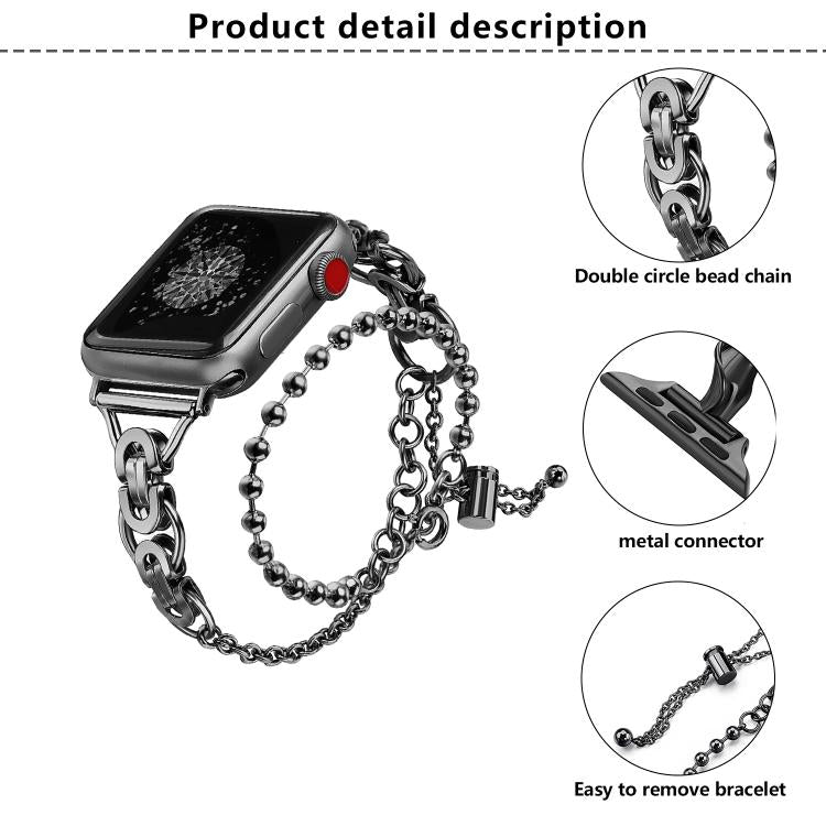 For Apple Watch 46mm / 49mm / 45mm / 44mm Double Circle Beaded Chain Zinc Alloy Watch Band(Black) by bashfashion