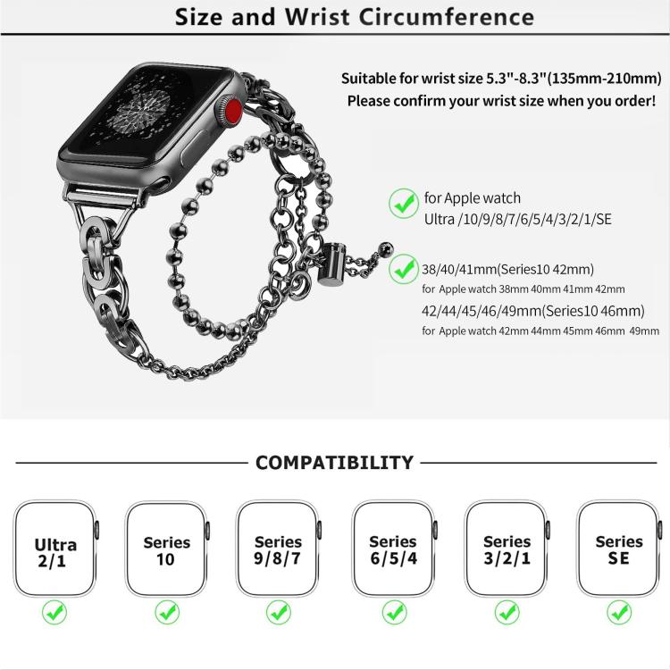 For Apple Watch 46mm / 49mm / 45mm / 44mm Double Circle Beaded Chain Zinc Alloy Watch Band(Black) by bashfashion