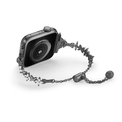 For Apple Watch 46mm / 49mm / 45mm / 44mm Four Leaf Clover Diamond Zinc Alloy Watch Band(Black) by bashfashion