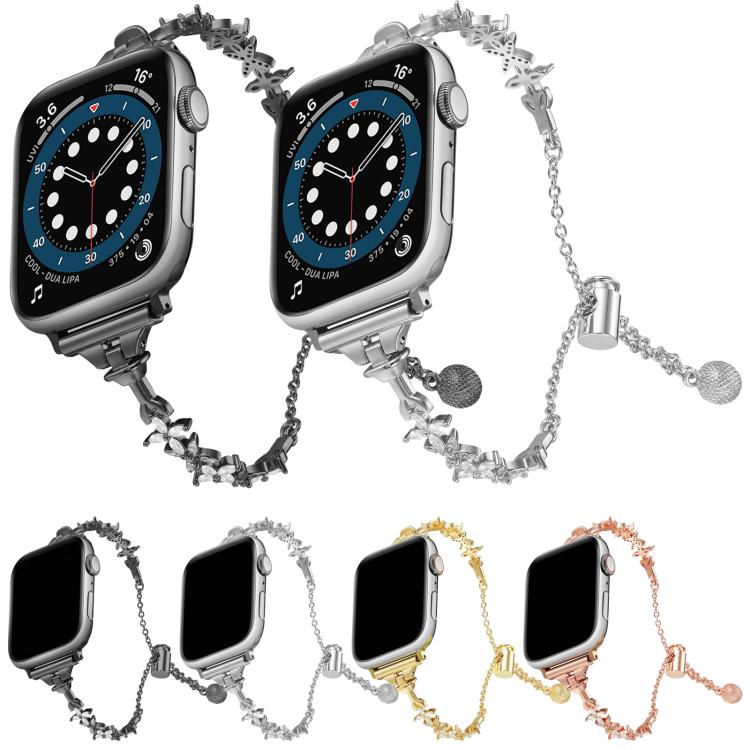 For Apple Watch 46mm / 49mm / 45mm / 44mm Four Leaf Clover Diamond Zinc Alloy Watch Band(Black) by bashfashion