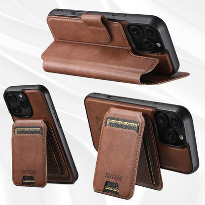 For iPhone 16 Plus Suteni Q05S2 3-in-1 Detachable Vertical Flip Wallet MagSafe Leather Phone Case(Brown) by Suteni
