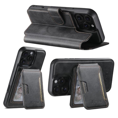 For iPhone 16 Pro Suteni Q05S3 3-in-1 Detachable Vertical Flip Wallet MagSafe Leather Phone Case(Black) by Suteni