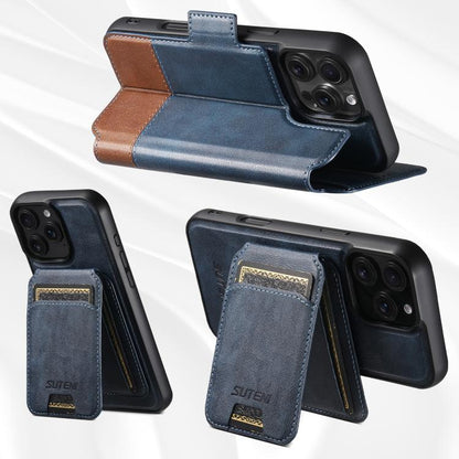 For iPhone 16 Plus Suteni Q06S2 3-in-1 Detachable Vertical Flip Wallet MagSafe Splicing Leather Phone Case(Blue) by Suteni