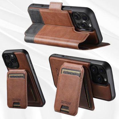 For iPhone 16 Suteni Q06S2 3-in-1 Detachable Vertical Flip Wallet MagSafe Splicing Leather Phone Case(Brown) by Suteni