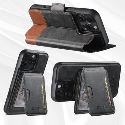 For iPhone 16 Pro Max Suteni Q06S3 3-in-1 Splicing Detachable Vertical Flip Wallet MagSafe Leather Phone Case(Black) by Suteni