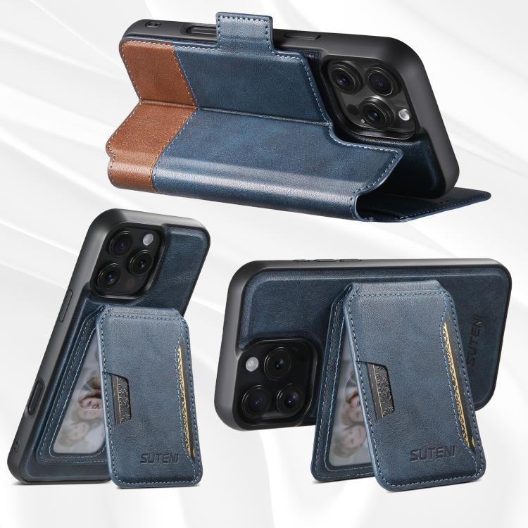 For iPhone 16 Pro Suteni Q06S3 3-in-1 Splicing Detachable Vertical Flip Wallet MagSafe Leather Phone Case(Blue) by Suteni