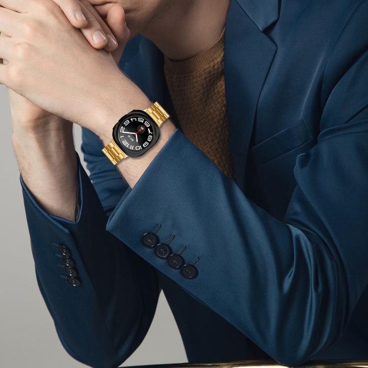 For Samsung Galaxy Watch Ultra 47mm / Ultra 2025 Three Beads Stainless Steel Watch Band(Gold) by bashfashion