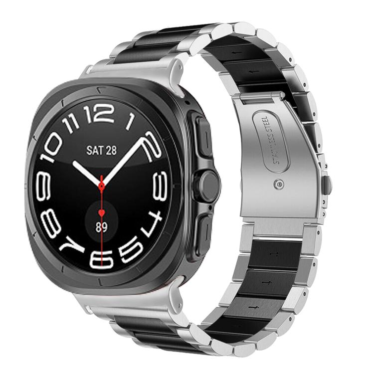 For Samsung Galaxy Watch Ultra 47mm / Ultra 2025 Three Beads Stainless Steel Watch Band(Silver Black) by bashfashion