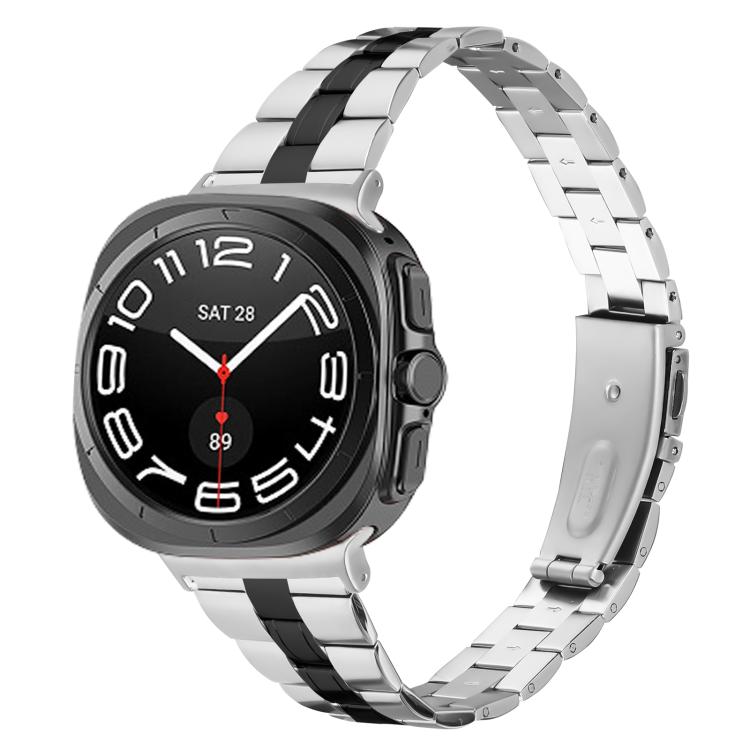 For Samsung Galaxy Watch Ultra 47mm / Ultra 2025 Three Beads Slim Stainless Steel Watch Band(Silver Black) by bashfashion