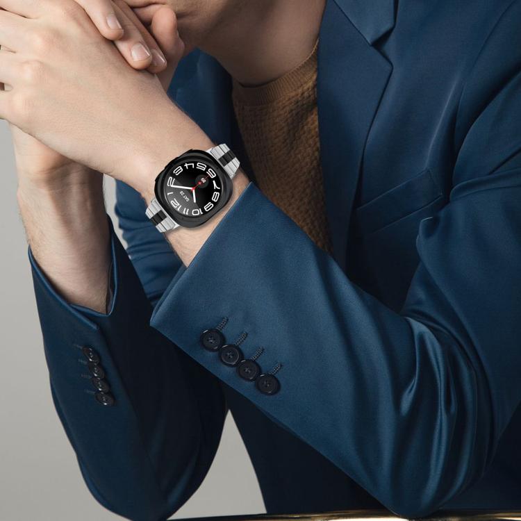 For Samsung Galaxy Watch Ultra 47mm / Ultra 2025 Three Beads Slim Stainless Steel Watch Band(Silver Black) by bashfashion