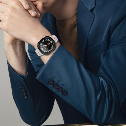 For Samsung Galaxy Watch Ultra 47mm / Ultra 2025 Three Beads Slim Stainless Steel Watch Band(Silver Pink Gold) by bashfashion