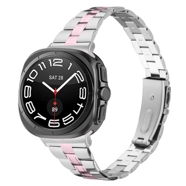 For Samsung Galaxy Watch Ultra 47mm / Ultra 2025 Three Beads Slim Stainless Steel Watch Band(Silver Rose Pink) by bashfashion