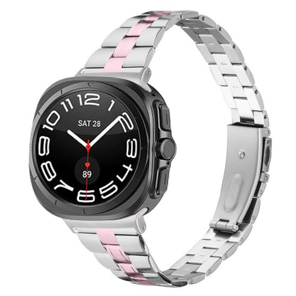 For Samsung Galaxy Watch Ultra 47mm / Ultra 2025 Three Beads Slim Stainless Steel Watch Band(Silver Rose Pink) by bashfashion