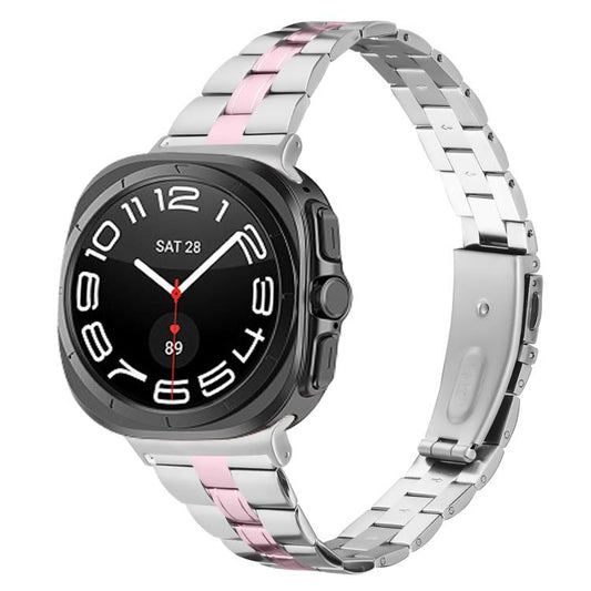 For Samsung Galaxy Watch Ultra 47mm / Ultra 2025 Three Beads Slim Stainless Steel Watch Band(Silver Rose Pink) by bashfashion