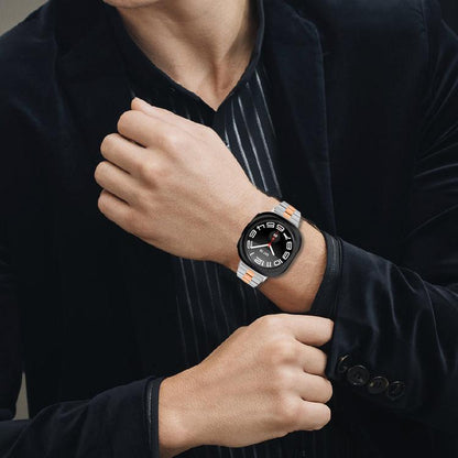 For Samsung Galaxy Watch Ultra 47mm / Ultra 2025 Three Beads Slim Stainless Steel Watch Band(Silver Rose Gold) by bashfashion