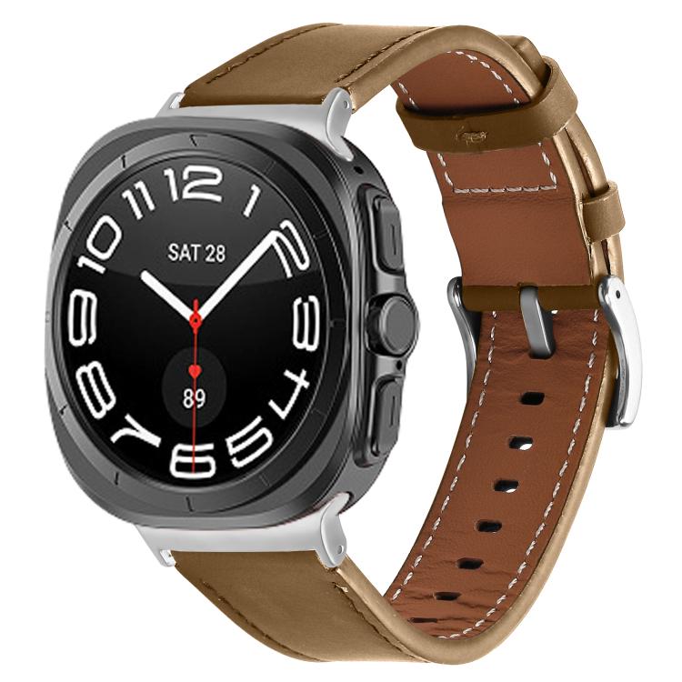 For Samsung Galaxy Watch Ultra 47mm / Ultra 2025 Silver Buckle Nappa Genuine Leather Watch Band(Light Brown) by bashfashion