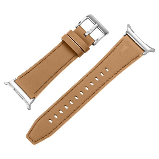 For Samsung Galaxy Watch Ultra 47mm / Ultra 2025 Silver Buckle Nappa Genuine Leather Watch Band(Camel) by bashfashion