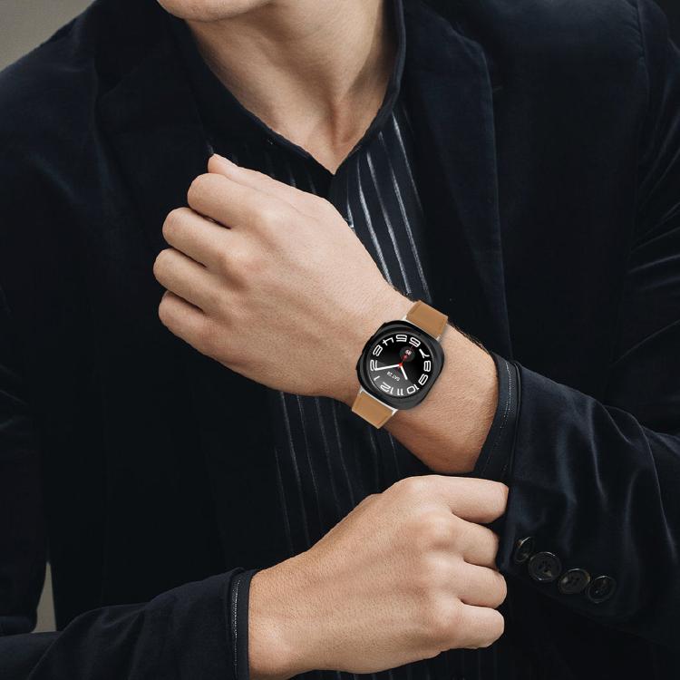 For Samsung Galaxy Watch Ultra 47mm / Ultra 2025 Silver Buckle Nappa Genuine Leather Watch Band(Camel) by bashfashion