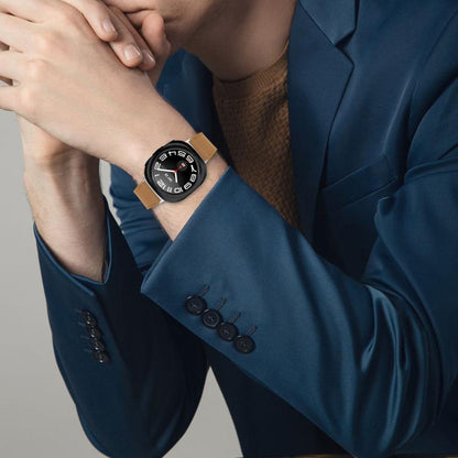 For Samsung Galaxy Watch Ultra 47mm / Ultra 2025 Silver Buckle Nappa Genuine Leather Watch Band(Camel) by bashfashion