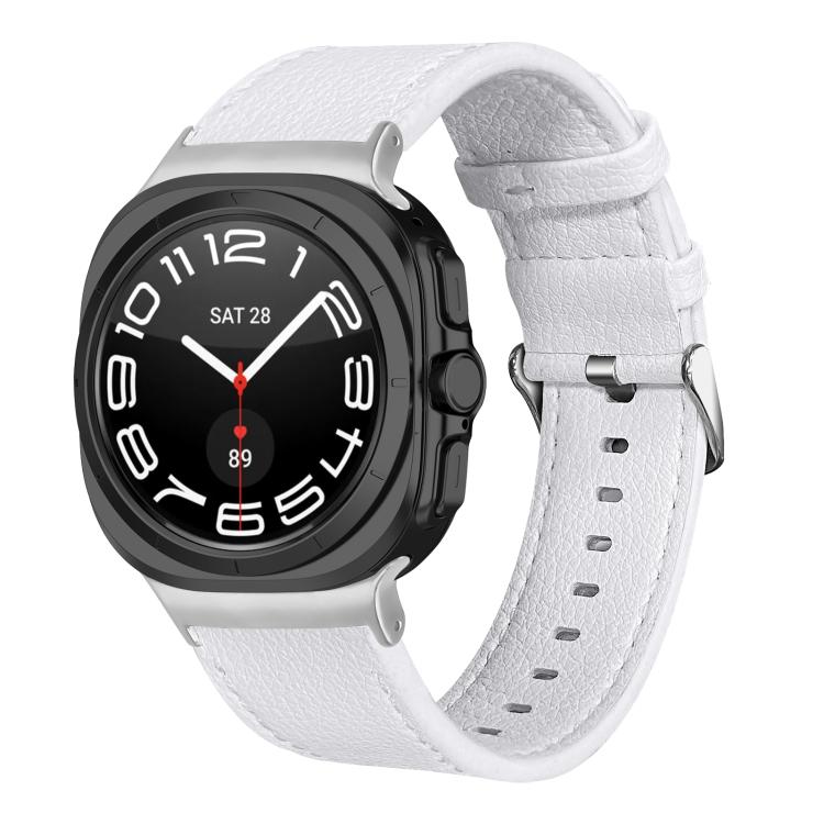For Samsung Galaxy Watch Ultra 47mm / Ultra 2025 Dual Sides Lychee Genuine Leather Watch Band(White) by bashfashion
