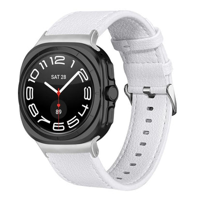 For Samsung Galaxy Watch Ultra 47mm / Ultra 2025 Dual Sides Lychee Genuine Leather Watch Band(White) by bashfashion
