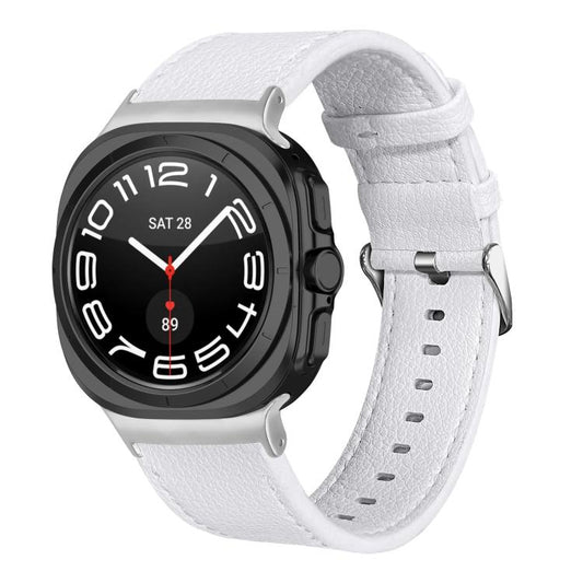 For Samsung Galaxy Watch Ultra 47mm / Ultra 2025 Dual Sides Lychee Genuine Leather Watch Band(White) by bashfashion