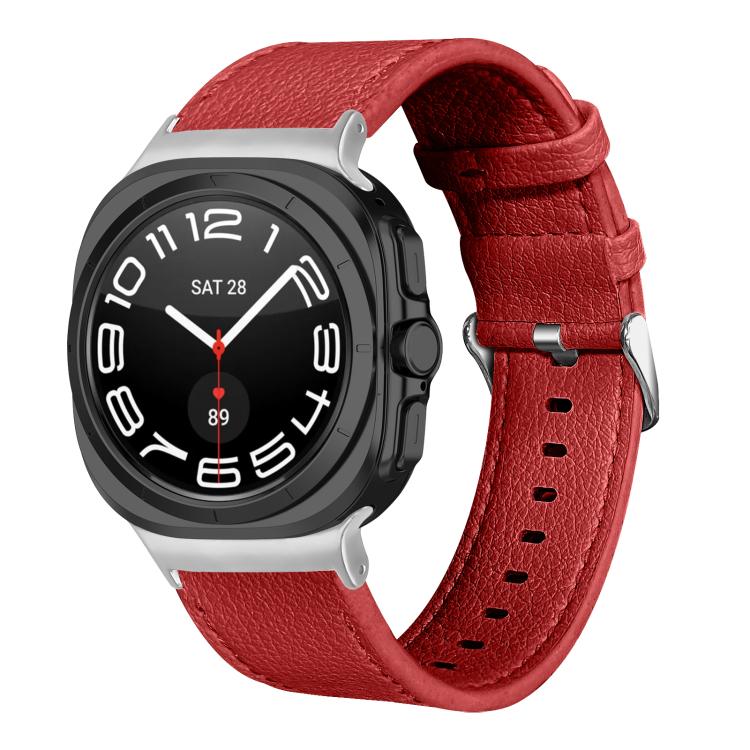 For Samsung Galaxy Watch Ultra 47mm / Ultra 2025 Dual Sides Lychee Genuine Leather Watch Band(Red) by bashfashion