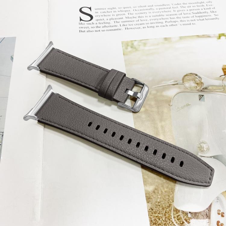 For Samsung Galaxy Watch Ultra 47mm / Ultra 2025 Dual Sides Lychee Genuine Leather Watch Band(Gray) by bashfashion