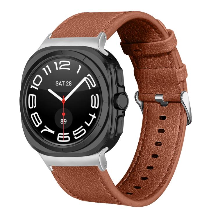 For Samsung Galaxy Watch Ultra 47mm / Ultra 2025 Dual Sides Lychee Genuine Leather Watch Band(Coffee) by bashfashion