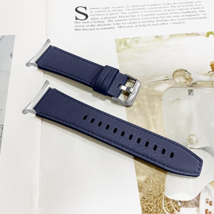 For Samsung Galaxy Watch Ultra 47mm / Ultra 2025 Dual Sides Lychee Genuine Leather Watch Band(Blue) by bashfashion