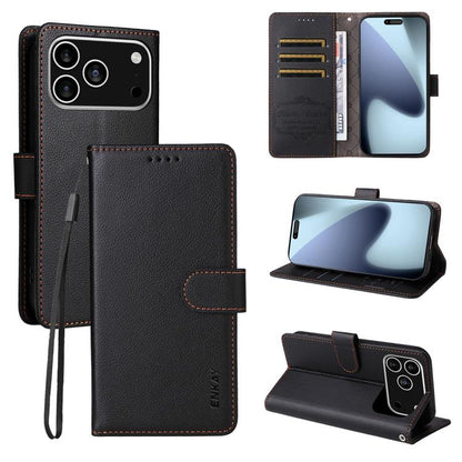 For iPhone 17 Pro Max ENKAY RFID Blocking Wallet Kickstand Litchi Texture Leather Phone Case(Black) by ENKAY