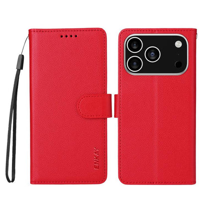 For iPhone 17 Pro ENKAY RFID Blocking Wallet Kickstand Litchi Texture Leather Phone Case(Red) by ENKAY