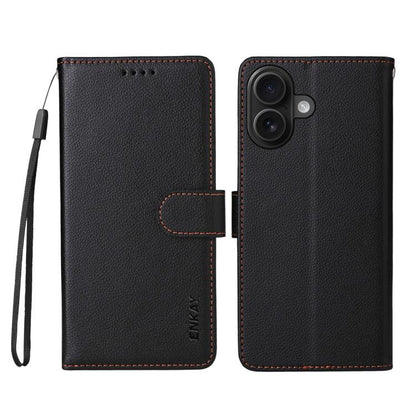 For iPhone 17 ENKAY RFID Blocking Wallet Kickstand Litchi Texture Leather Phone Case(Black) by ENKAY
