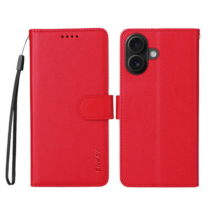 For iPhone 17 ENKAY RFID Blocking Wallet Kickstand Litchi Texture Leather Phone Case(Red) by ENKAY