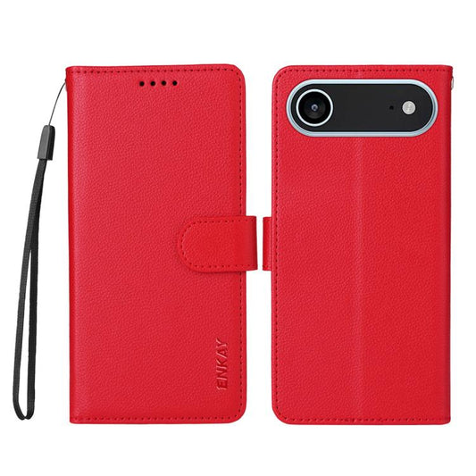 For iPhone Air ENKAY RFID Blocking Wallet Kickstand Litchi Texture Leather Phone Case(Red) by ENKAY